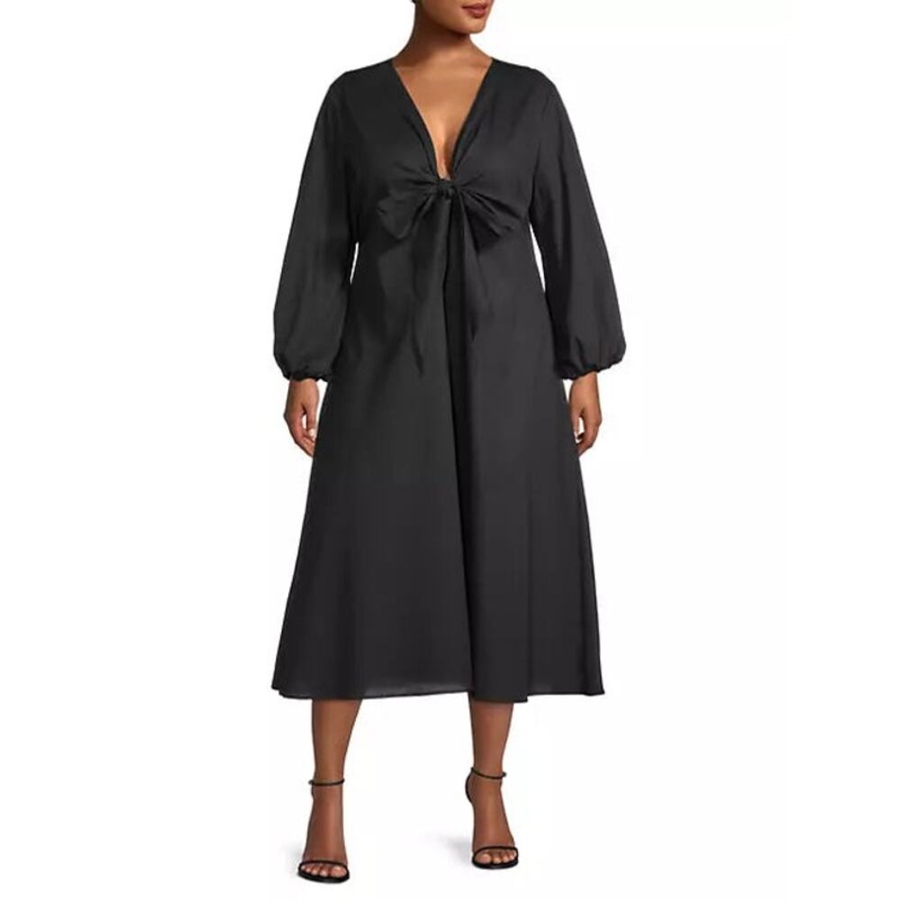 HARSHMAN Novella Midi Dress – Black – Size 1X – Cotton/Linen Blend – NWT Ret$322